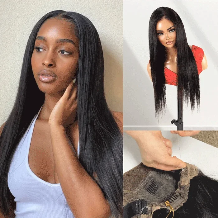 100% Human Hair Flexible Fit Pre-Cut Invisible Drawstring 360 Glueless Lace Wig Straight 28″ – SamsBeauty