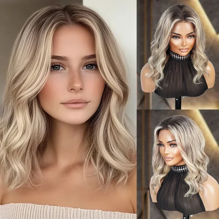 100% Human Hair Glueless 13×4 Lace Front Wig Bob Wavy Sunkissed Blonde 16″ – SamsBeauty