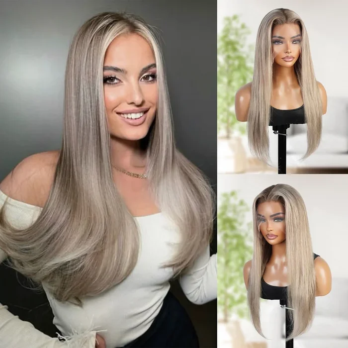 100% Human Hair Glueless 13×4 Lace Front Wig Straight Piano Highlight Blonde/Brown 22″ – SamsBeauty