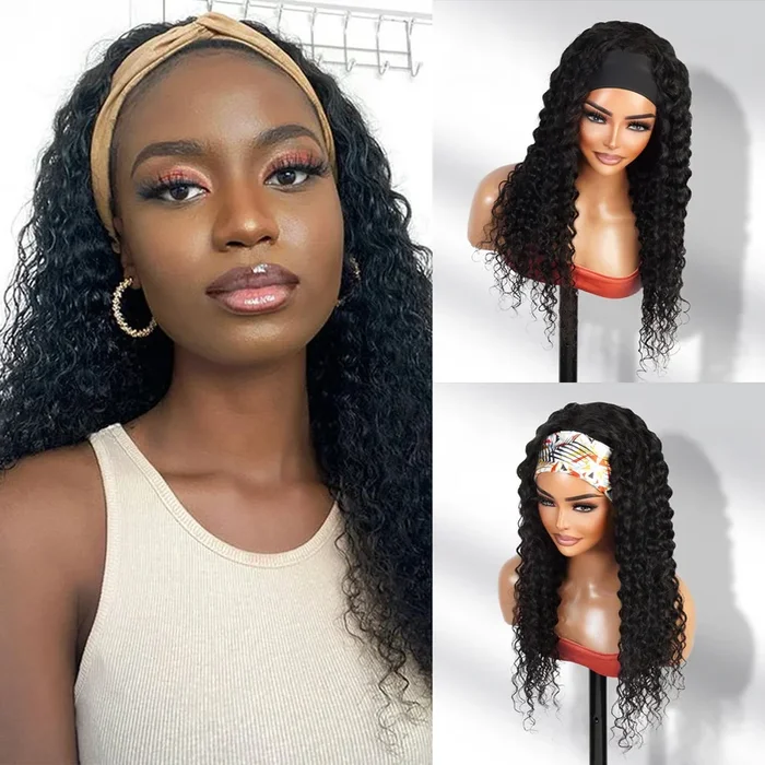 100% Human Hair Wear and Go Glueless Headband Wigs Water Wave Natural 24″ – SamsBeauty