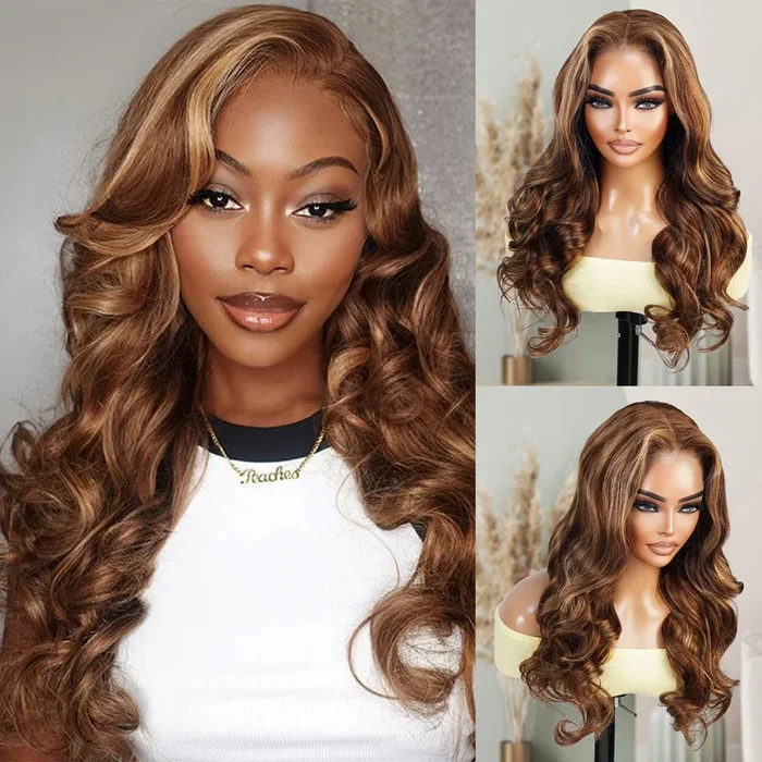 100% Human Hair Wear and Go Pre Cut Pre Plucked Glueless 7×5 Closure Wig Body Wave TP4/27 24″ – SamsBeauty