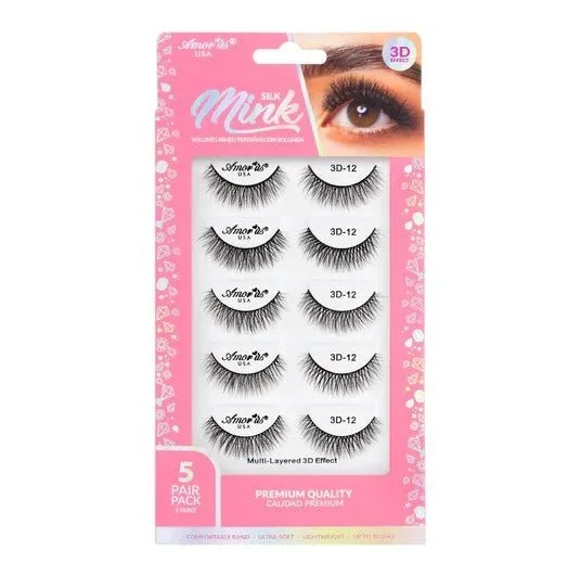 #12 – 5 Pair Pack Premium 3D Silk Mink False Lashes