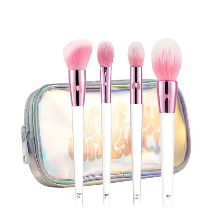 4 Piece Brush Set Holographic Pouch