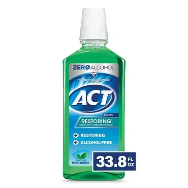 Act Restoring Zero Alcohol Fluoride Mouthwash 33.8 Fl. Oz.
