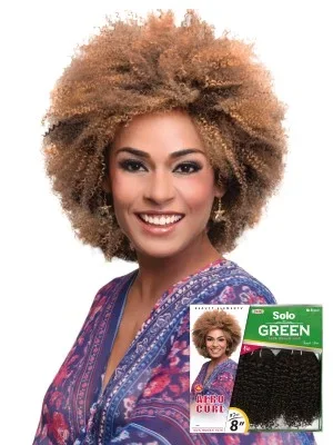 Afro Curl 8″ 3 Pcs Solo Green 100% Remi Human Hair Weave Beauty Elements