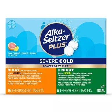 AlkaSeltzer Plus PowerFast Fizz Severe Cold & Cough Treatment Citrus Lemon 24ct