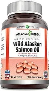 Amazing Omega Wild Alaskan Salmon Oil 2000mg Per Serving 180 Softgels