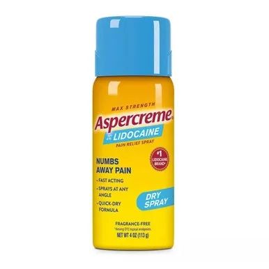 Aspercreme Odor Free Max Strength Lidocaine Pain Relief Dry Spray 4 Oz