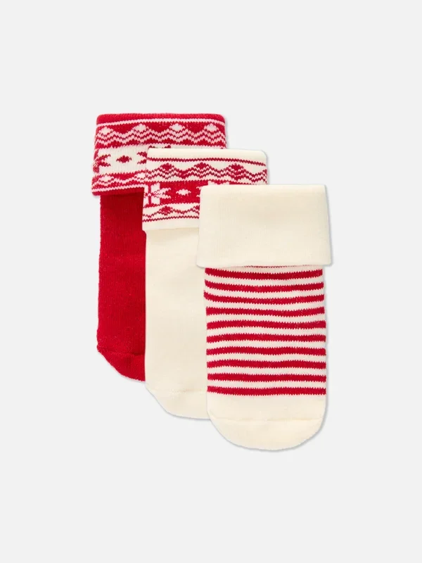Baby Boys;Girls;Unisex Red 3pk Fair Isle Grip Sole Socks Penneys