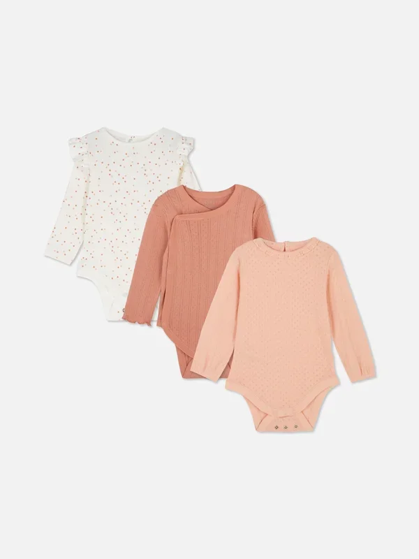 Baby Girls Multi 018mths 3pk Room to Grow Long Sleeve Newborn Bodysuits Penneys