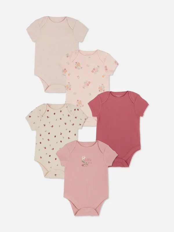 Baby Girls Multi 5pk Short Sleeve Bodysuits Penneys