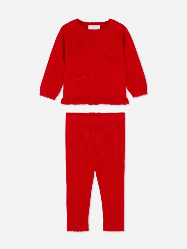 Baby Girls Red 036mths Bow Jumper and Knit Leggings Set Penneys