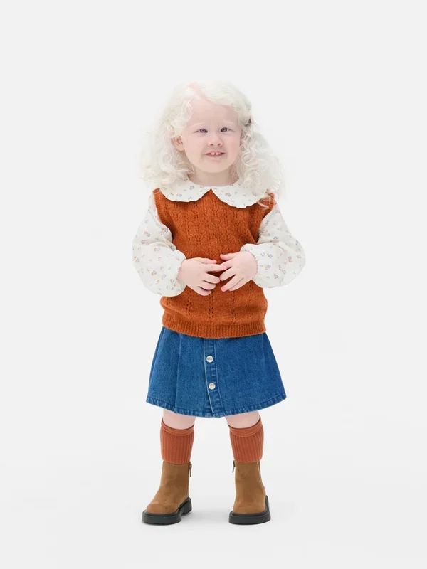 Baby Girls Tan 036mths 2in1 Jumper and Blouse and Denim Skirt Set Penneys