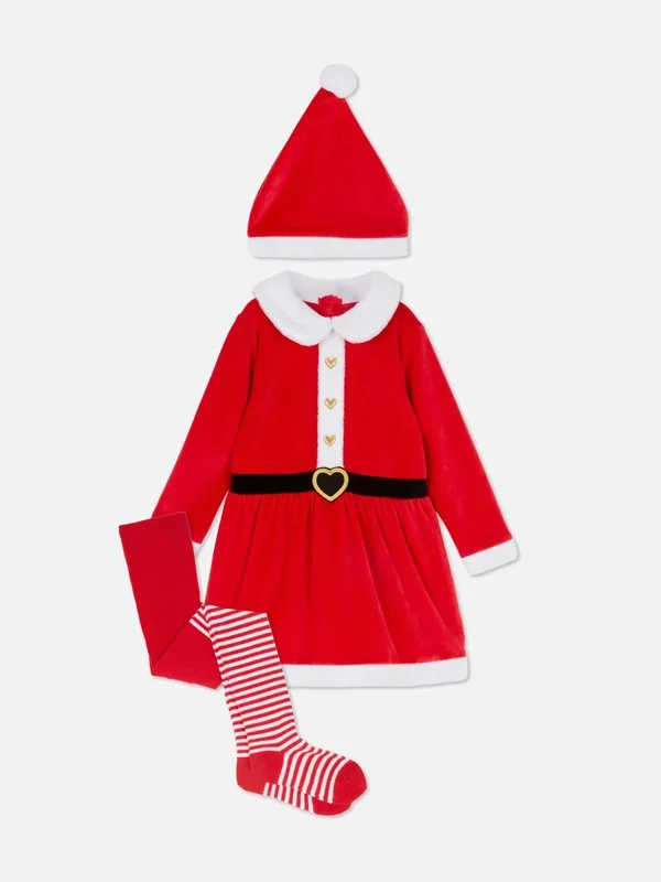 Baby Red 036mths Santa Christmas Jumper Dress, Hat and Tights Set Penneys