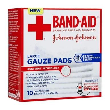 BandAid First Aid Large Gauze Pads, 4″ X 4″, 10 Count