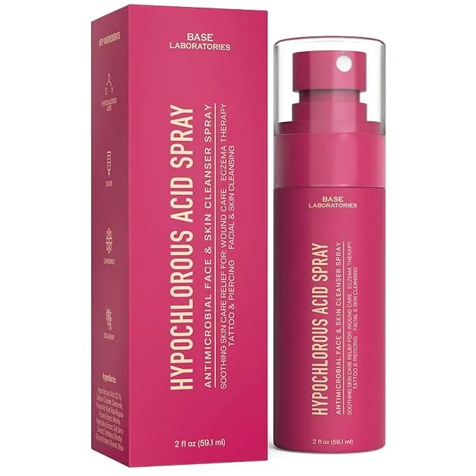 BASE LABORATORIES Hypochlorous Acid Spray for Face & Skin – Travel Size – Facial Toner Spray & Cleaner – Skin Repair Solution helps reduce redness, Irritations, acne – HOCL Molecule Spray 2oz