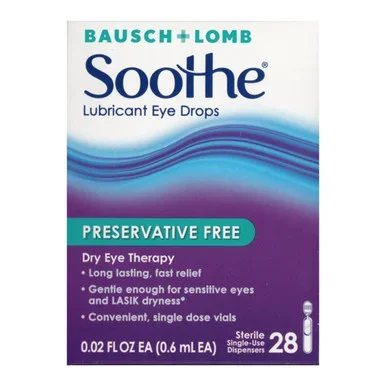 Bausch + Lomb Soothe PreservativeFree Lubricant Eye Drops, Box Of 28 Single Use Dispensers