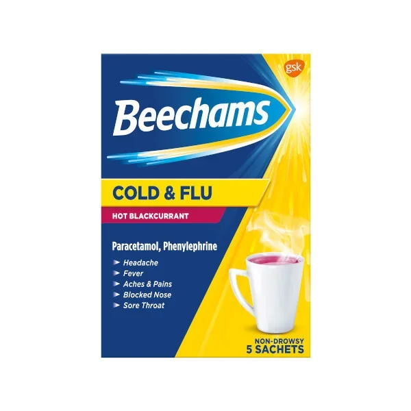 Beechams Cold & Flu Hot Blackcurrant 5S Health & Wellbeing
