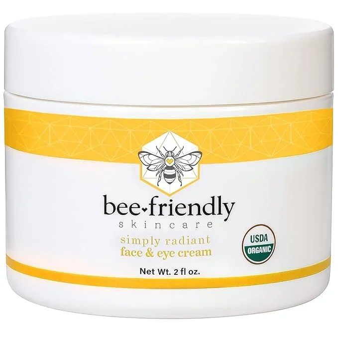 BeeFriendly Organic Face and Eye Cream, USDA Certified Organic Facial Moisturizer, All In One Natural Face, Eye, Neck, Decollete Cream Reduces Wrinkles & Lines, 2 oz