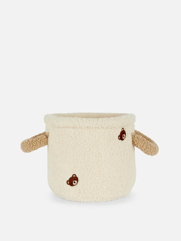 Beige Teddy Bear Boucle Storage Basket Penneys