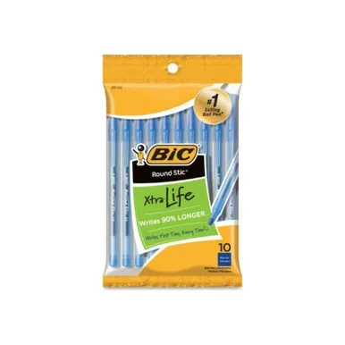 Bic Round Stic Xtra Life Medium Ballpoint Pen, Blue Ink 10 Ea