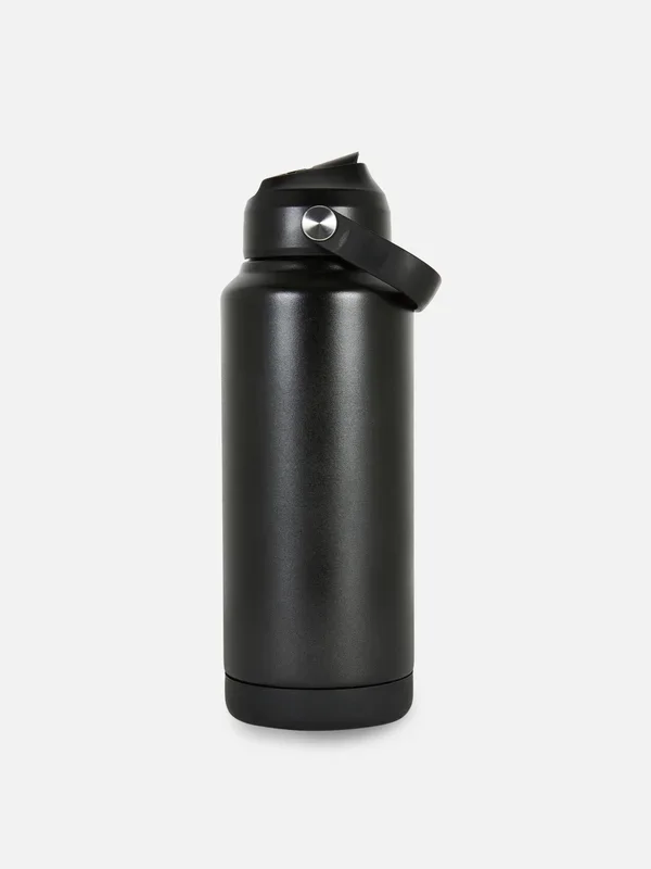 Black Stainless Steel Water Bottle with PopUp Straw Penneys