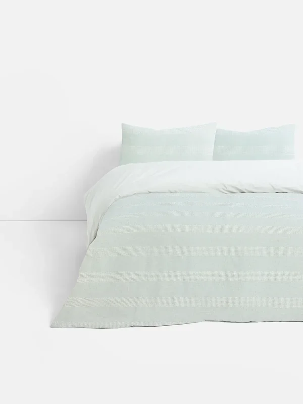 Blue Contrast Stripe Waffle Texture Double Duvet Cover Set Penneys