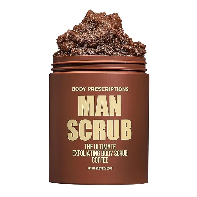 Body Prescriptions Men’s Exfoliating Body Scrub – Ultimate Skin Cleansing Wash in Jar with Twist-Top Lid, For All Skin Types, 21 Ounce (Pack of 1), Coffee