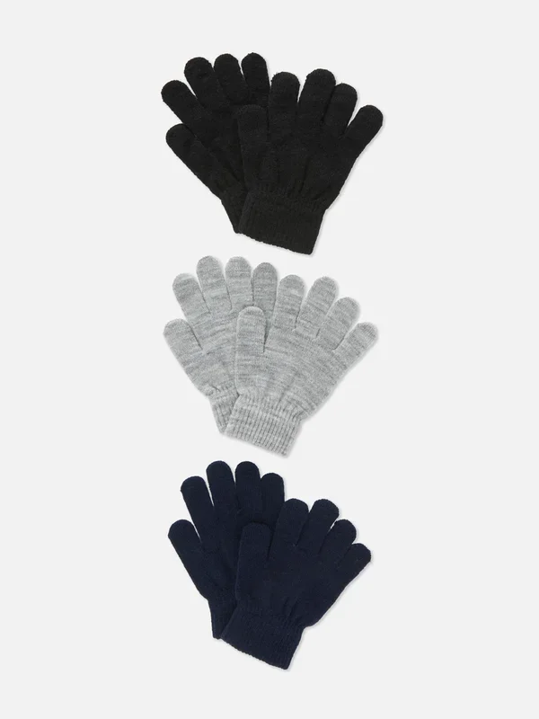 Boys Black 3pk Knitted Gloves Penneys