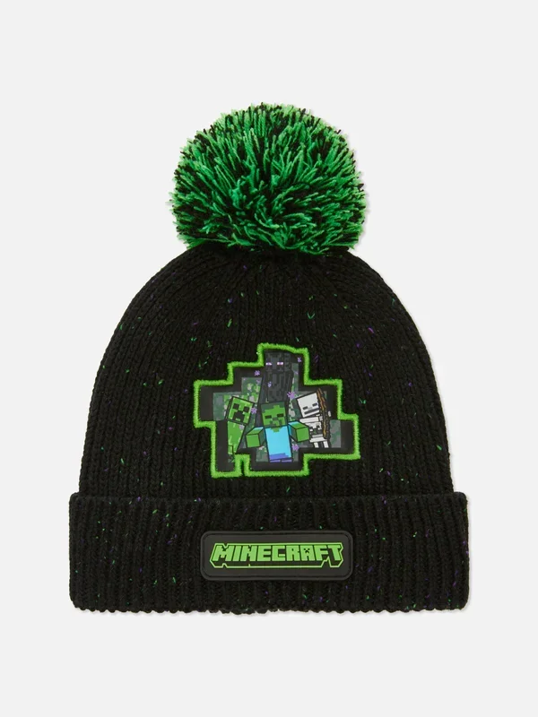 Boys Black Minecraft PomPom Beanie Penneys