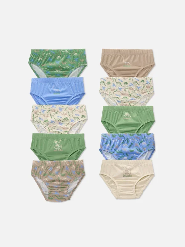 Boys Green 1.512yrs 10pk Dinosaur Skeleton Briefs Penneys