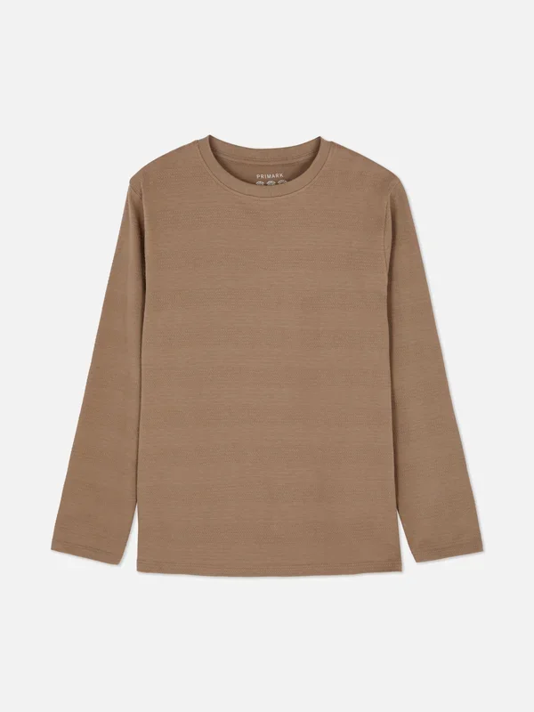 Boys Tan 715yrs Popcorn Textured Long Sleeve TShirt Penneys