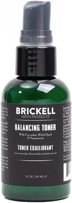 Brickell Men’s Balancing Toner for Men, Natural and Organic Alcohol-Free Cucumber, Mint Facial Toner with Witch Hazel, 2 Ounce, Scented