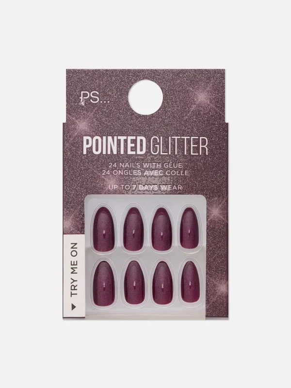 Burgundy PS… Pointed Glitter False Nails Penneys