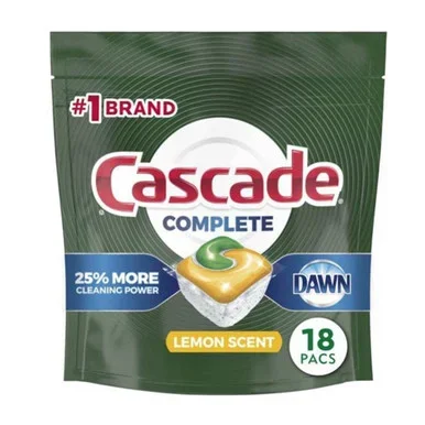 Cascade Complete Actionpacs Dishwasher Detergent, Lemon Scent, 18 Count