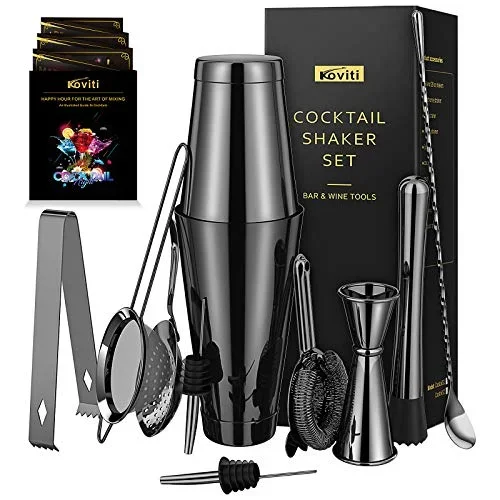 Cocktail Shaker – Koviti 12 Piece Bartender Kit – Stainless Steel Cocktail Shaker Set, Premium Bar Set for Home, Bars, Parties and Traveling(Black)