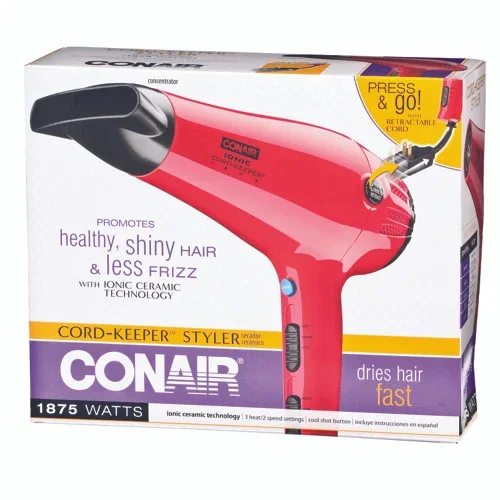Conair Ionic CordKeeper Ceramic Hair Dryer Red, 1875w Thrifty White Health Essentials