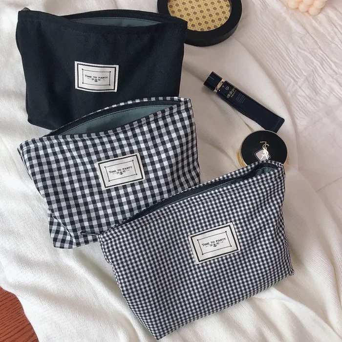 Cotton Makeup Bag Plaid