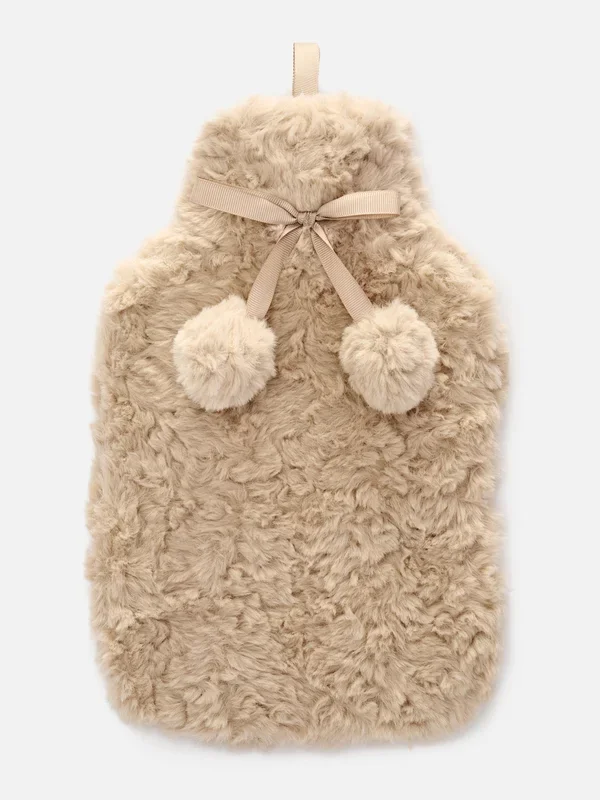 Cream Hot Water Bottle with Pom Pom Cover Penneys
