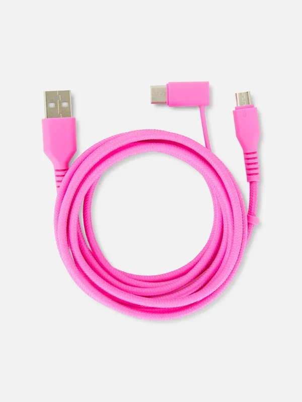 Dark Pink Two Meter Dual Charging Cord Penneys