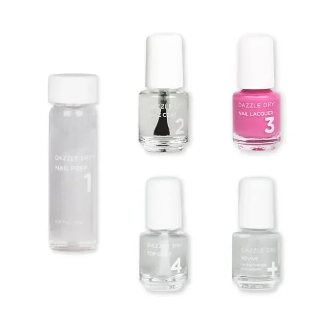 Dazzle Dry Mini Kit 4 Step System – Cherry Parfait, a medium bright pink with raspberry undertones. Full coverage, cream. (5 Piece Kit / 5 Manicures)
