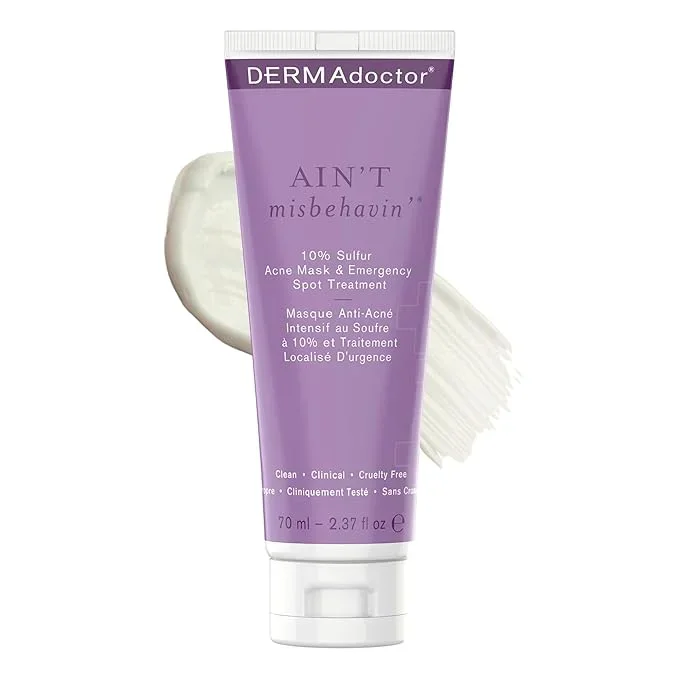 DERMAdoctor Sulfur Acne Treatment – Clay Mask & Acne Spot Treatment | Face Mask Blackhead Remover – Bentonite Clay Detox | Non-Irritating Non-Drying Calming & Soothing with Natural Exfoliants – 2.3 Oz