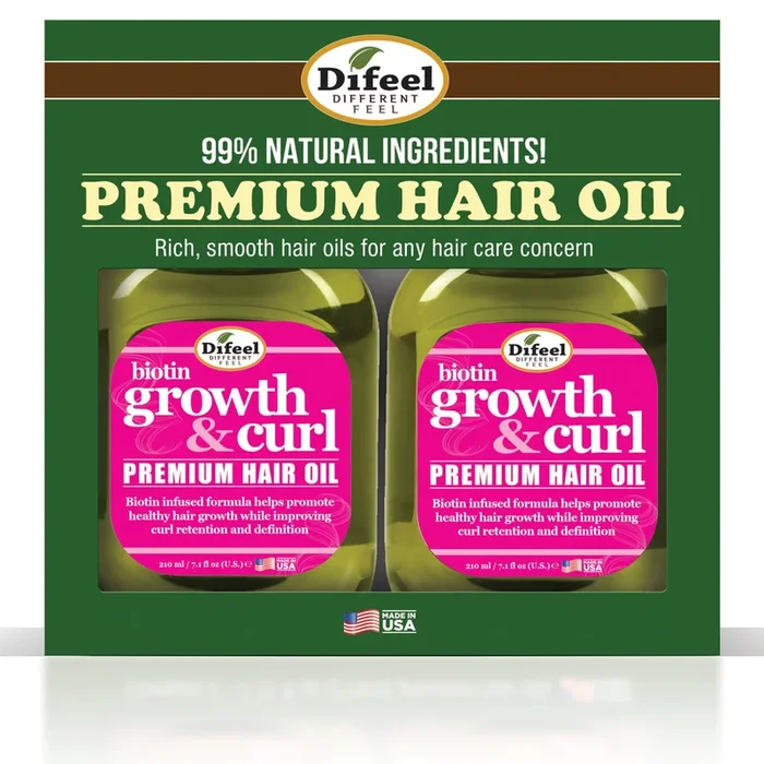 Difeel Biotin Growth & Curl Premium Hair Oil 7.1 oz. – Deluxe 2-PC Gift Set