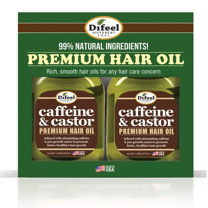 Difeel Caffeine & Castor Premium Hair Oil 7.1 Ounce – Deluxe 2-PC Gift Set