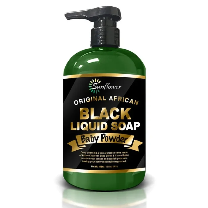 Difeel Liquid African Black Soap – Baby Powder 12 oz. (PACK OF 2)