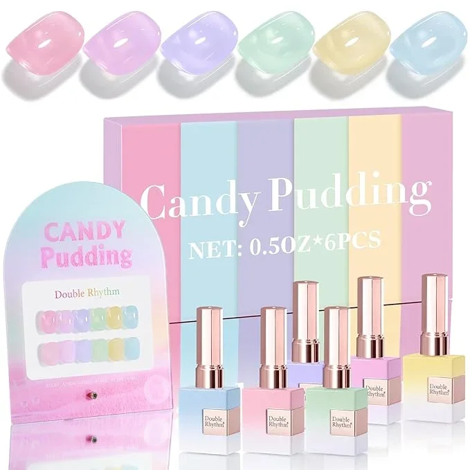 Double Rhythm 6 Pcs 15 ML Gel Polish Set Same Color Same Bottle Soak Off Gel Polish Kit Nail Art Manicure Salon DIY at Home for Women (Jelly Pink Purple Green Yellow Blue-T6-22)