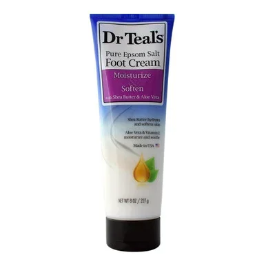 Dr Teal’S Pure Epsom Salt Foot Cream, Moisturize & Soften With Shea Butter & Aloe Vera 8 Oz