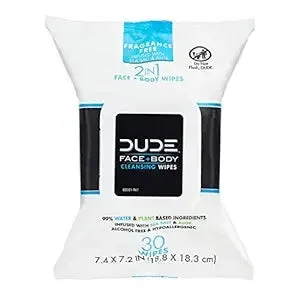 Dude Unscented Face Wipes For Sensitive Skin Sea Salt & Aloe Trial Size 30 Ct