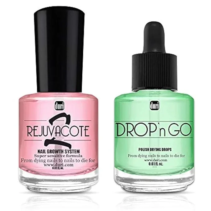 duri Rejuvacote 2 Nail Growth System Base and Top Coat, Drop’n Go Nail Polish Drying Drops – Nails Hardening, Growth, Damage Repair, Chipping, Breaking and Brittle Treatment (0.61 fl.oz) Combo Pack