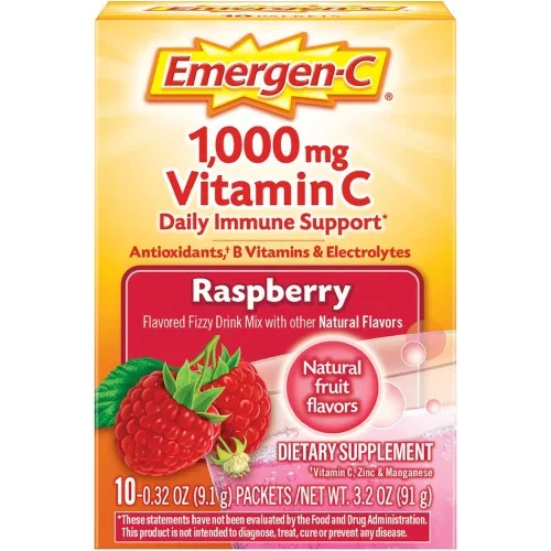 EmergenC 1,000 mg Vitamin C Fizzy Drink Mix Packets Raspberry Flavored Thrifty White Health Essentials